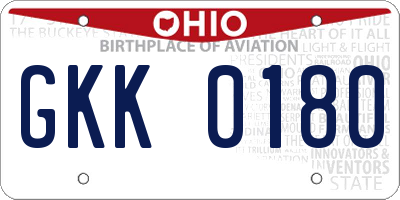 OH license plate GKK0180
