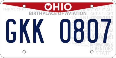 OH license plate GKK0807