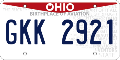 OH license plate GKK2921