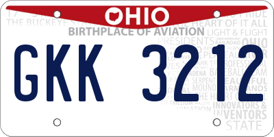 OH license plate GKK3212