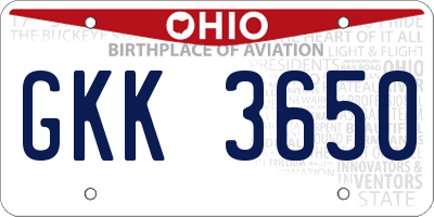 OH license plate GKK3650