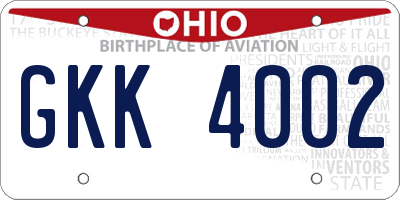 OH license plate GKK4002
