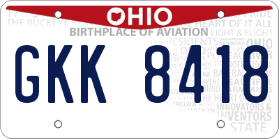 OH license plate GKK8418