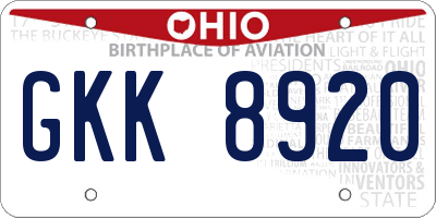 OH license plate GKK8920
