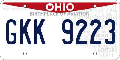OH license plate GKK9223