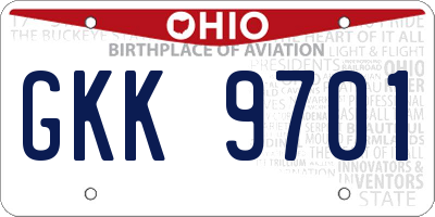 OH license plate GKK9701