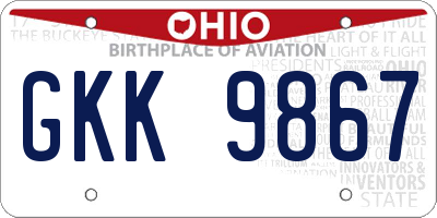 OH license plate GKK9867