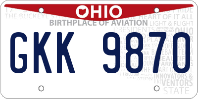 OH license plate GKK9870