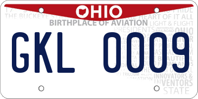 OH license plate GKL0009