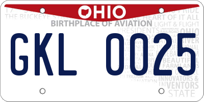 OH license plate GKL0025