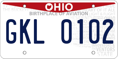 OH license plate GKL0102