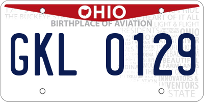 OH license plate GKL0129