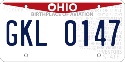 OH license plate GKL0147
