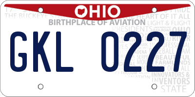 OH license plate GKL0227