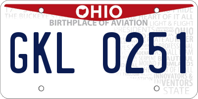 OH license plate GKL0251
