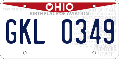 OH license plate GKL0349