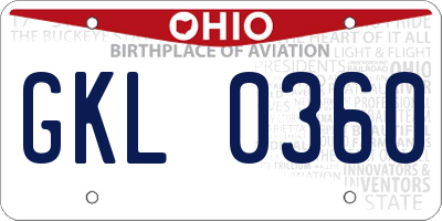 OH license plate GKL0360