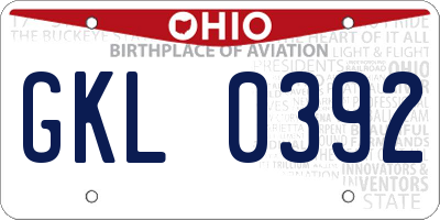 OH license plate GKL0392