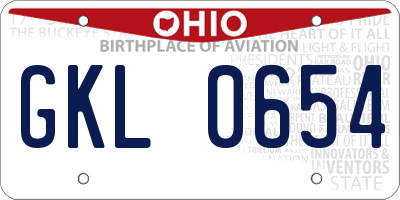 OH license plate GKL0654