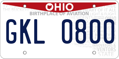 OH license plate GKL0800