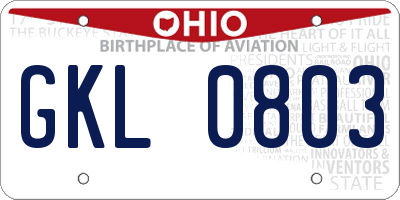 OH license plate GKL0803
