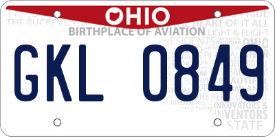 OH license plate GKL0849