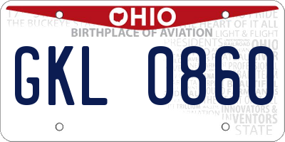 OH license plate GKL0860
