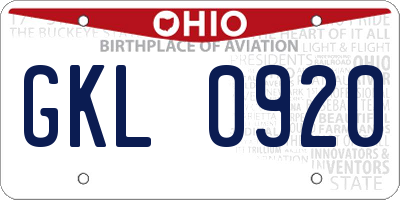 OH license plate GKL0920