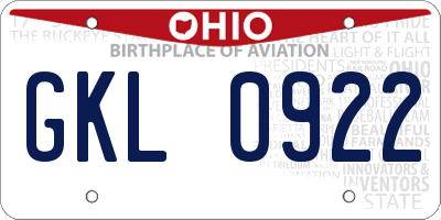 OH license plate GKL0922