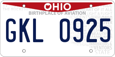 OH license plate GKL0925