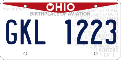 OH license plate GKL1223