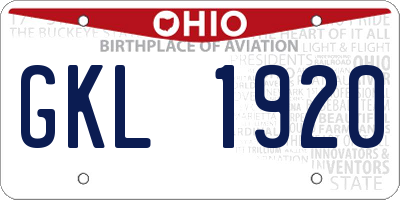 OH license plate GKL1920
