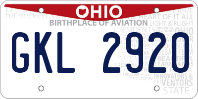 OH license plate GKL2920