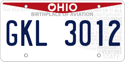 OH license plate GKL3012