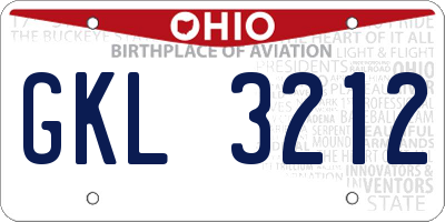 OH license plate GKL3212