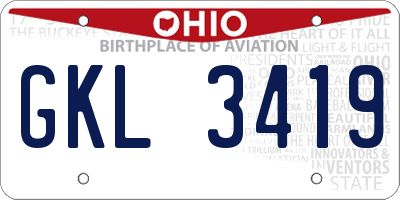 OH license plate GKL3419