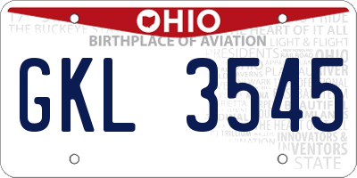 OH license plate GKL3545