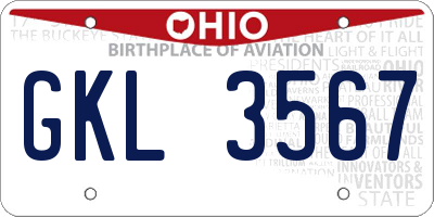 OH license plate GKL3567