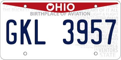 OH license plate GKL3957