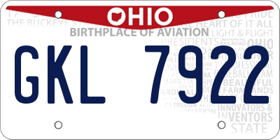 OH license plate GKL7922
