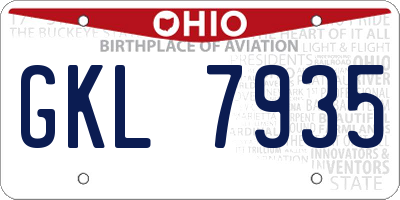 OH license plate GKL7935