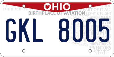 OH license plate GKL8005