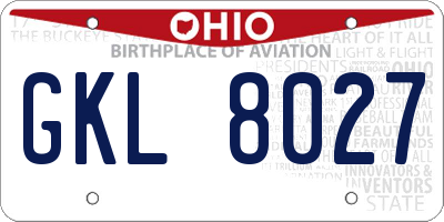 OH license plate GKL8027