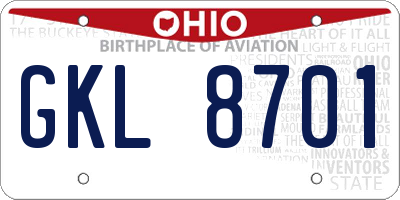 OH license plate GKL8701