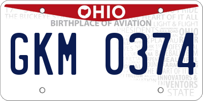 OH license plate GKM0374