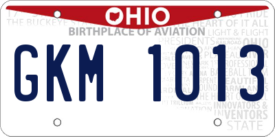 OH license plate GKM1013