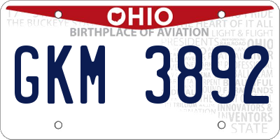 OH license plate GKM3892