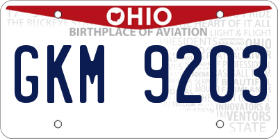 OH license plate GKM9203