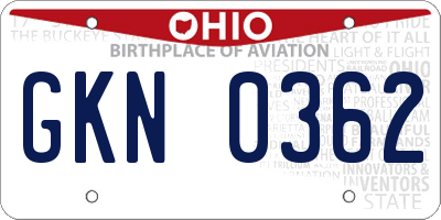 OH license plate GKN0362