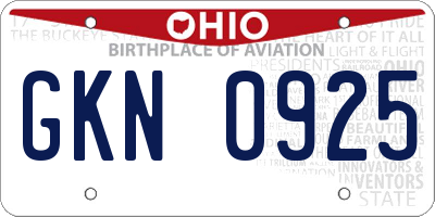 OH license plate GKN0925